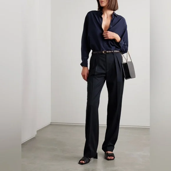 Nili Lotan Alphonse Pleated Tailoring Pant Wool Trousers Black Size 8 NWT Luxury